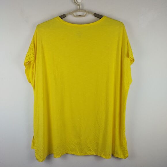 Lane Bryant yellow Eyelet Slub Knit Short Sleeve Top - Picture 2 of 5
